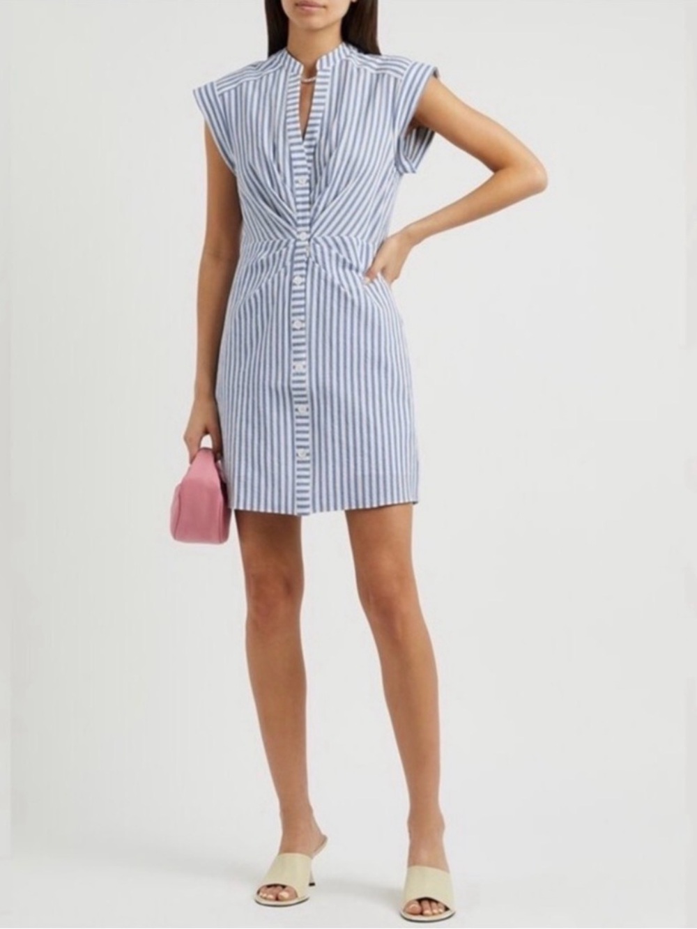 Veronica Beard Blue and White Striped Twist-Front Mini Dress